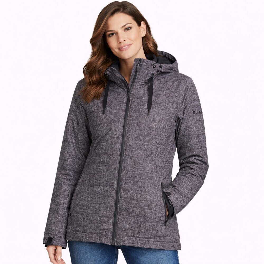 Roxy Women’s Heathered Gray Insulated Winter Jacket Large Hooded Ski Snow Coat
